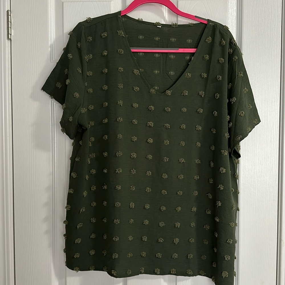 Pom Pom V-neck Short Sleeve Blouse